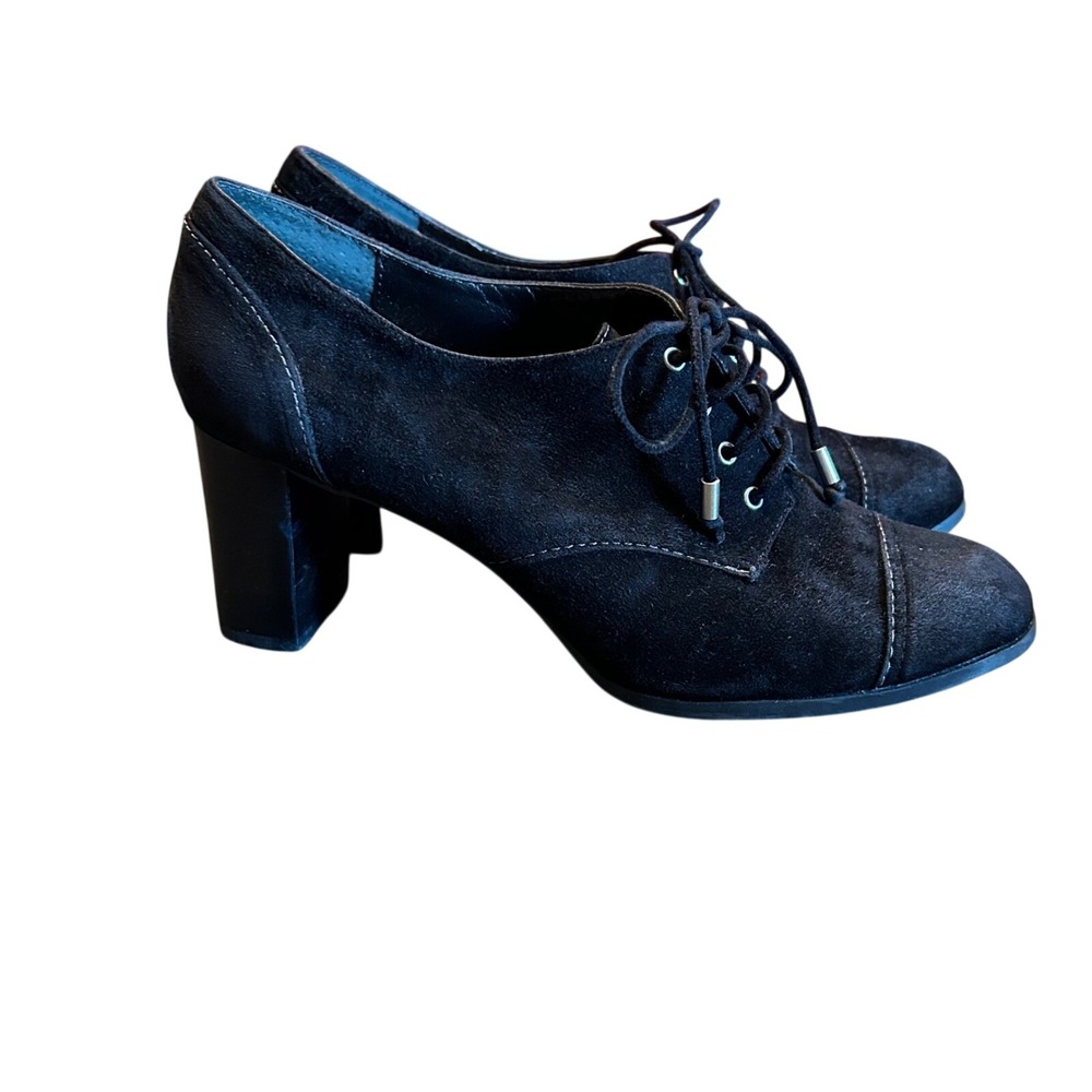 Adrienne Vittadini Black Suede Leather‎ Lace Up Block Heel Ankle Booties 8 1/2